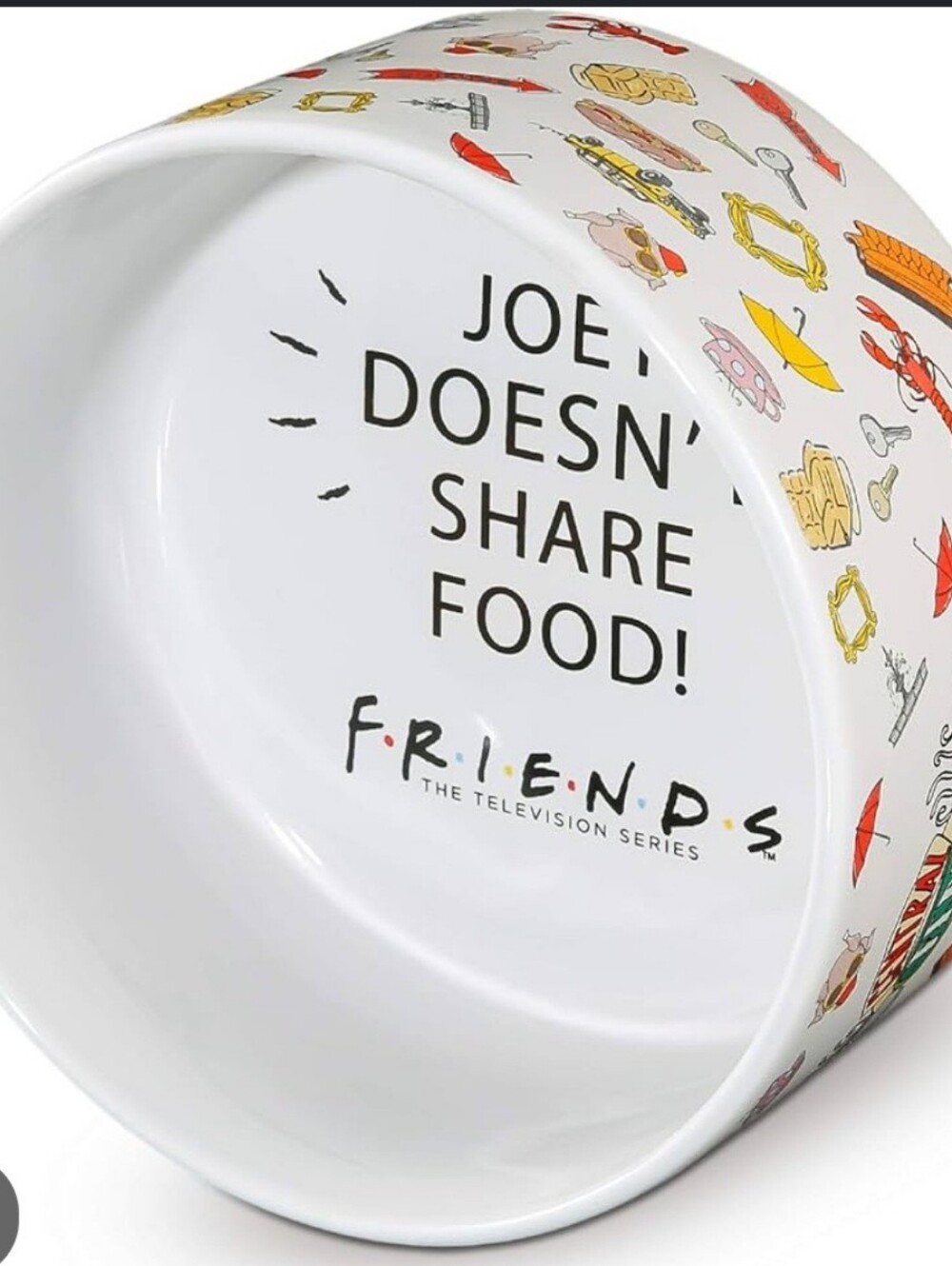 FRIENDS Bowl with Black Text "Joey Doesn't Share Food!" NWOT( Dog Bowl Or Human)